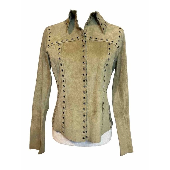 Essendi Jackets & Blazers - ESSENDI Vintage Green Suede Jacket Grommet Women's S / XS 1 Moto Leather Top 70s